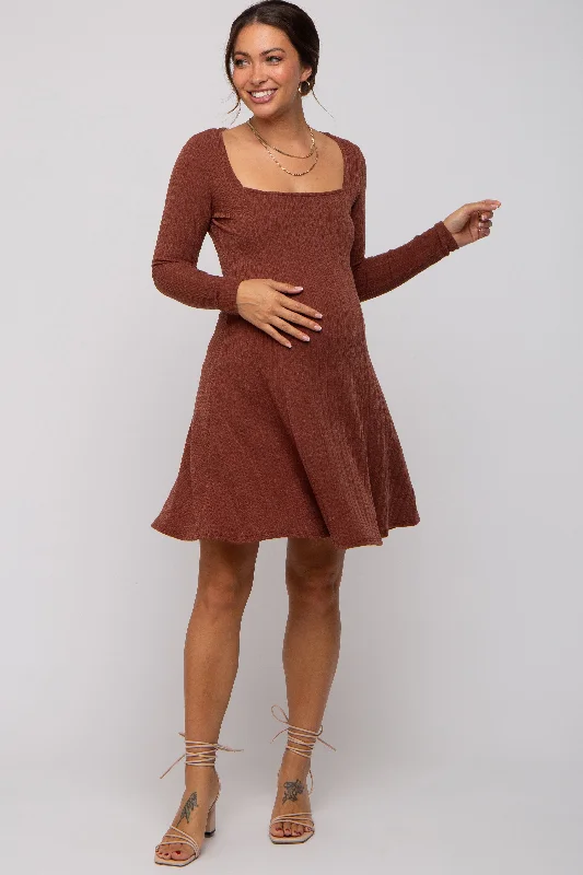 Brown Square Neck Long Sleeve Maternity Dress H&M maxi dresses