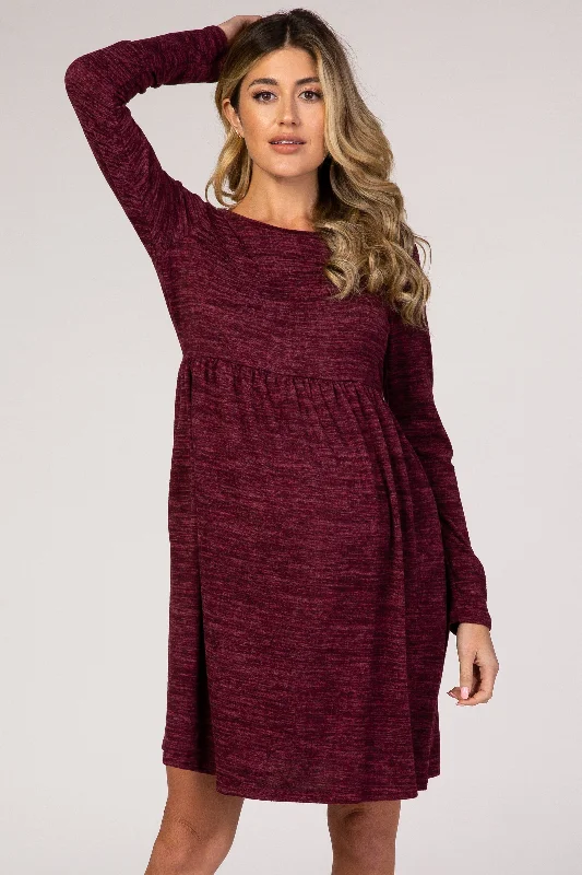 Burgundy Heathered Long Sleeve Knit Maternity Dress New Year's Eve maxi dresses