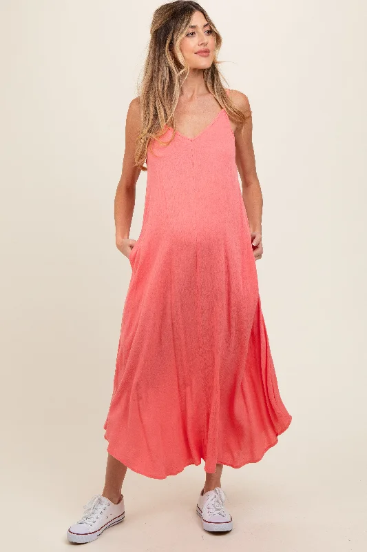 Coral Lightweight Sleeveless V-Neck Maternity Maxi Dress Red carpet maxi dresses