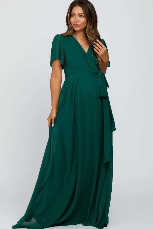 Forest Green Chiffon Short Sleeve Maternity Maxi Dress Denim maxi dresses