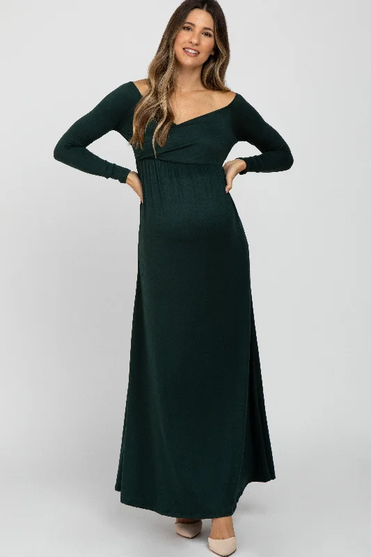 Forest Green Wrap Front Empire Waist Maternity Maxi Dress Hot new arrivals in maxi dresses