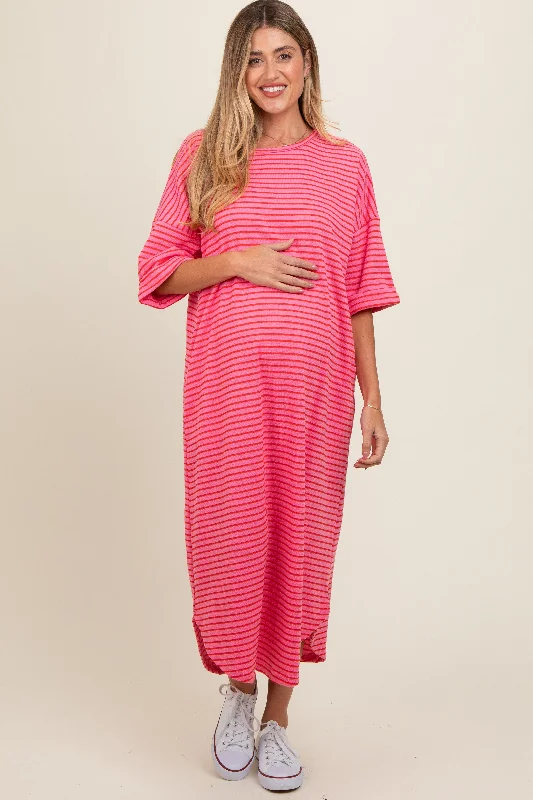 Fuchsia Striped Terry Maternity Maxi Dress Elegant maxi dresses