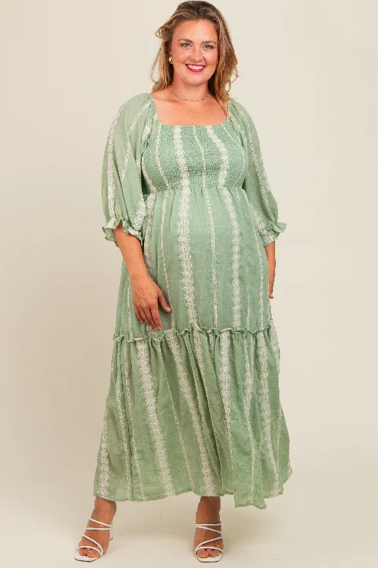 Green Embroidered Detail Smocked Top Plus Maternity Maxi Dress Best value maxi dresses