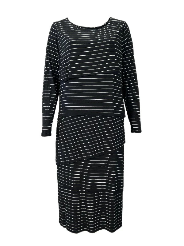 Marina Rinaldi Women's Black Ossigeno Long Sleeve Striped Maxi Dress NWT Best maxi dresses for hourglass body shape