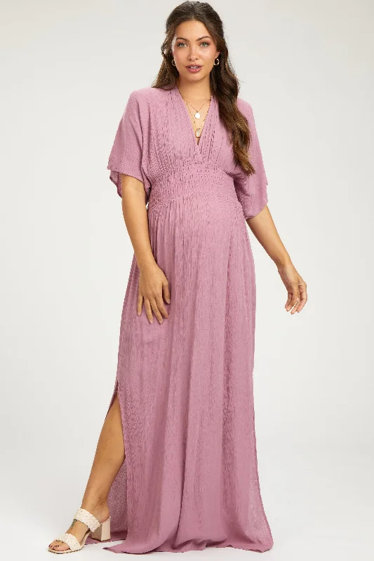 Mauve Lightweight Deep V-Neck Maternity Maxi Dress Best maxi dresses for petites