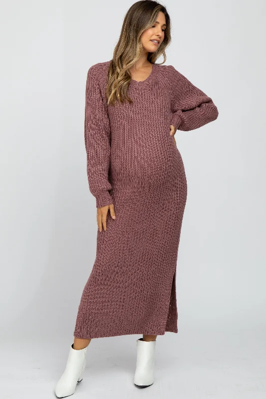 Mauve Side Slit Maternity Maxi Sweater Dress Sexy maxi dresses