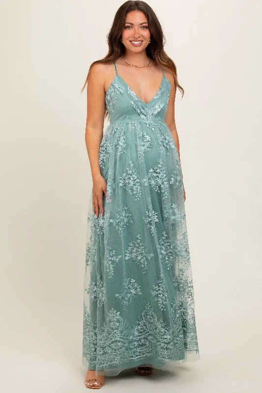 Mint Green Floral Lace Overlay Maternity Maxi Dress Leather maxi dresses