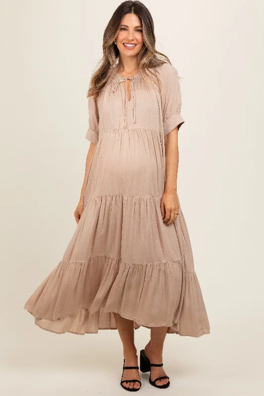 Mocha Lightweight Flowy Tiered Maternity Maxi Dress Beach maxi dresses