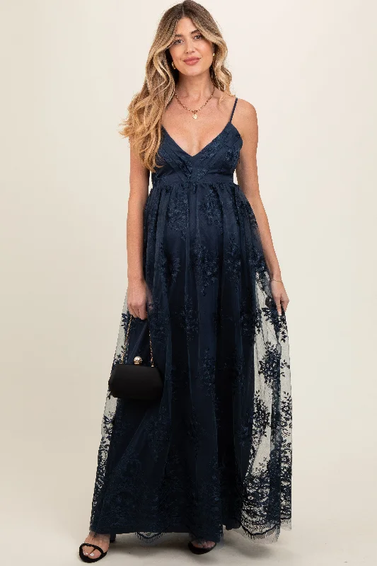 Navy Floral Lace Overlay Maternity Maxi Dress Vacation maxi dresses