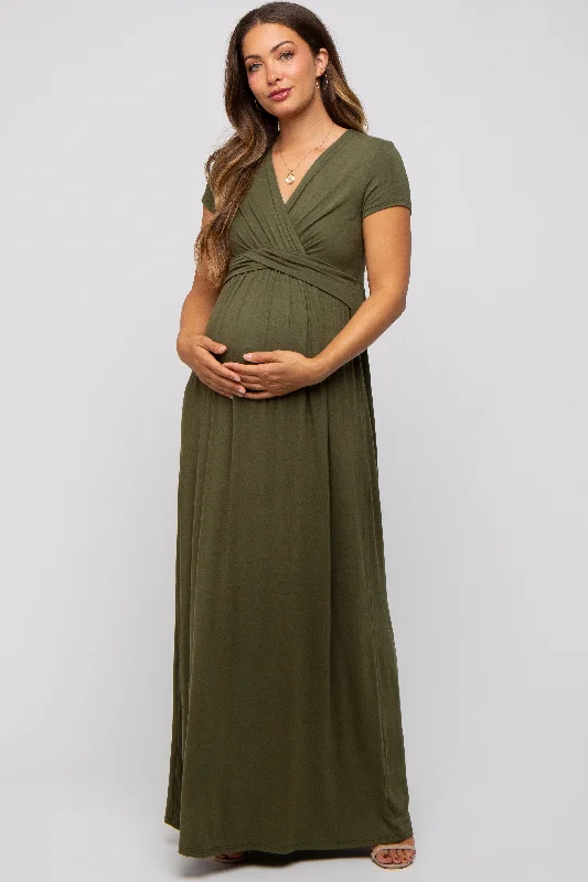 PinkBlush Olive Draped Maternity/Nursing Maxi Dress Expensive maxi dresses