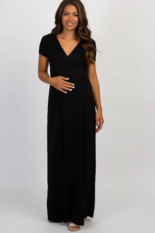 PinkBlush Petite Black Draped Maternity/Nursing Maxi Dress Discounted maxi dresses