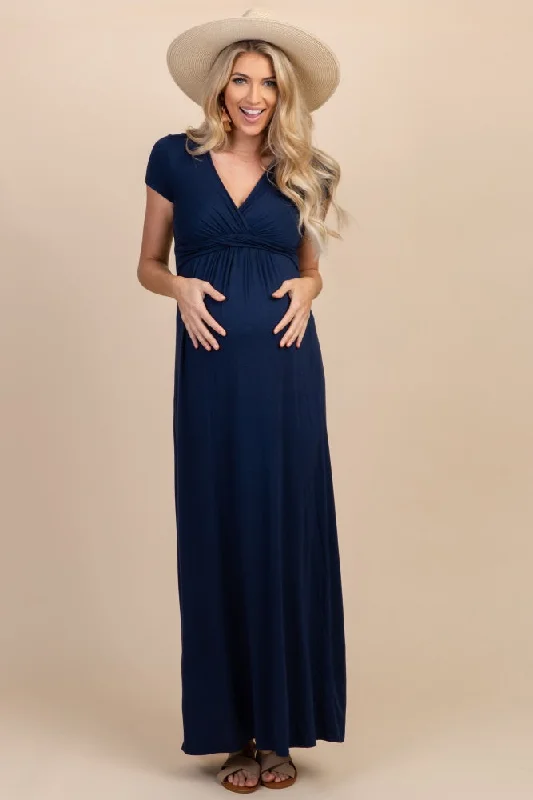 PinkBlush Petite Navy Draped Maternity/Nursing Maxi Dress Sexy little black maxi dresses