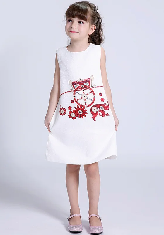 White Wheels Print Design Spring floral dresses