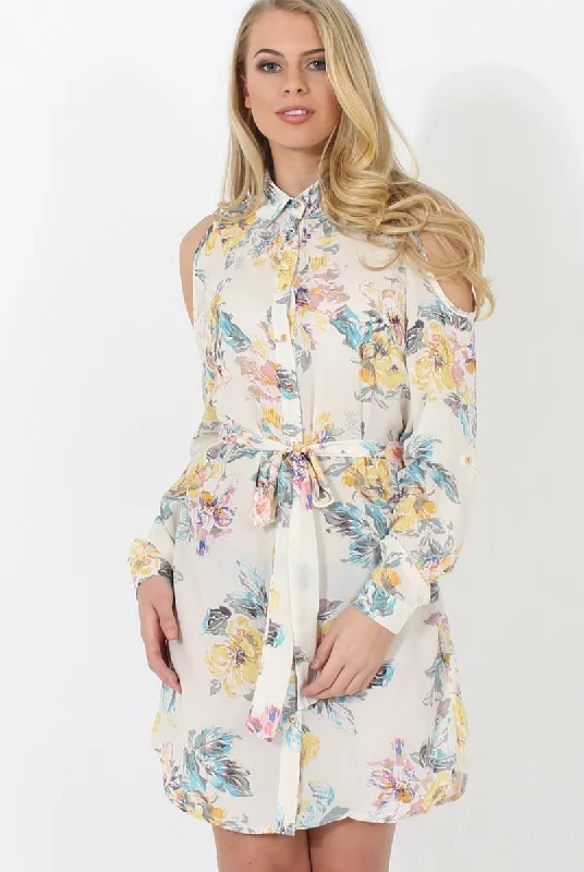 Cream Floral Shirt Dress - Nicola Wrap floral dresses