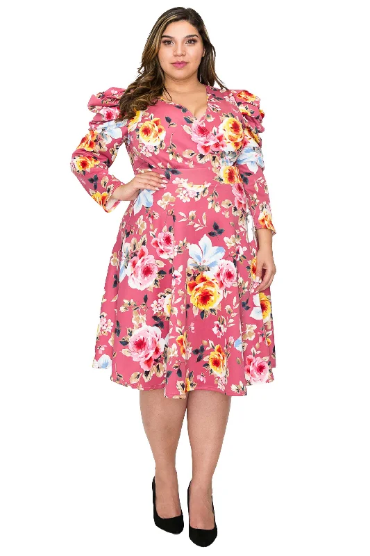 Floral Statement Sleeve Flare Dress Minimalist floral dresses