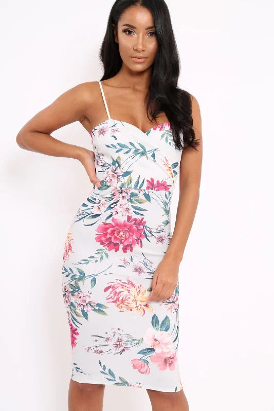 Floral Wrap Front Bodycon Dress - Tiniqua Vacation floral dresses