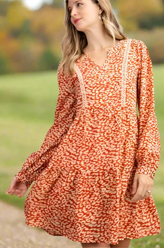 Kori Animal Print Dress - Rust A-line floral dresses