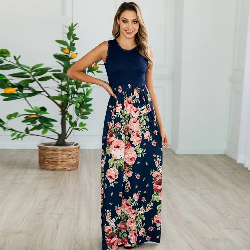 Women's Summer Lace Sleeveless Floral Dress Best floral dresses for beach vacations