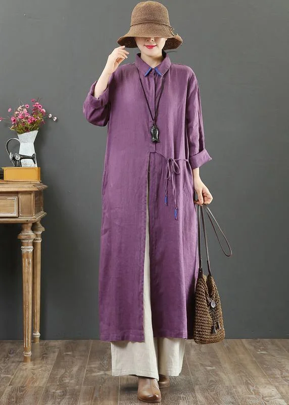 100% Lapel Spring Quilting Clothes Sleeve Purple Robe Dress Sexy unclassified dresses