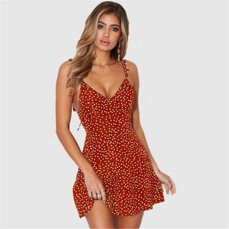 Sexy Spaghetti Strap Dot Backless Dress Budget-friendly unclassified dresses