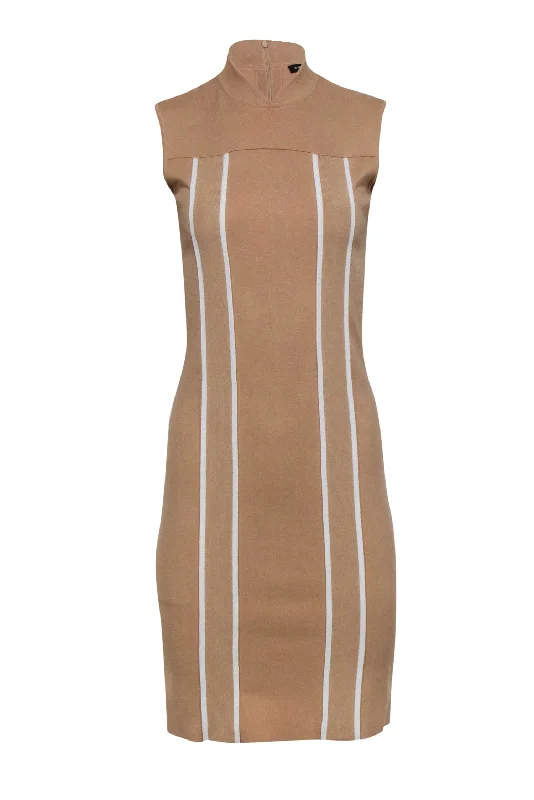 Akris - Beige Sleeveless Dress w/ White Stripes Sz 6 Ruched unclassified dresses