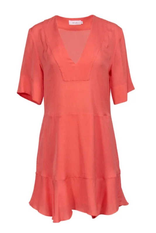 A.L.C. - Orange Silk V-Neck Dress Sz 6 Formal unclassified dresses