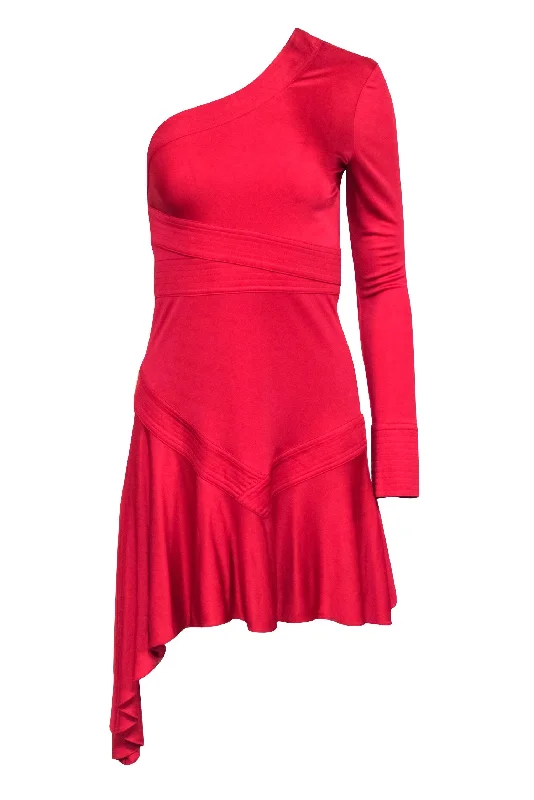 Alexis - Red Asymmetrical One Sleeve Dress Sz S Elegant unclassified dresses