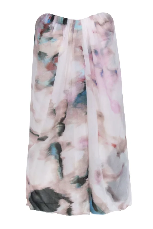 Alice & Olivia - Ivory & Multi Water Color Print Strapless Silk Dress Sz 2 Bright color unclassified dresses