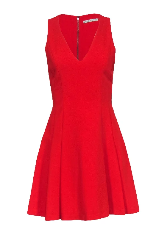 Alice & Olivia - Red Sleeveless V-Neckline Dress Sz 4 One-shoulder unclassified dresses