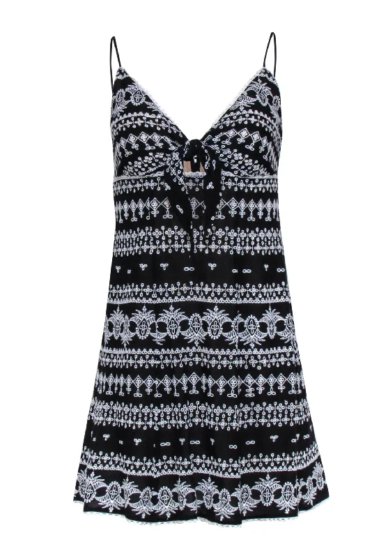 Alice & Olivia - Black & White Embroidered Tie-Front "Roe" Dress Sz 6 Short unclassified dresses