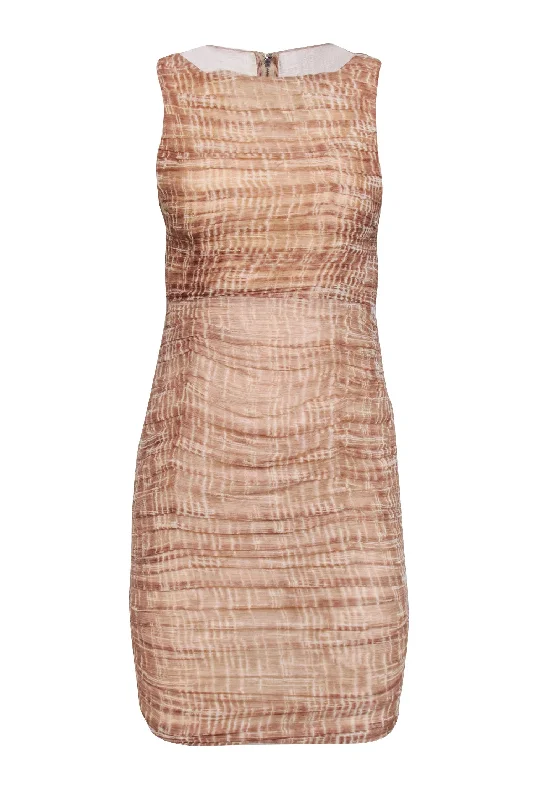 Alice & Olivia - Beige & Cream Print Crinkle Textured Silk Blend Sz S Holiday unclassified dresses