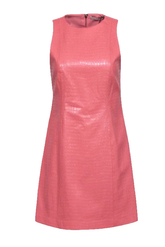 Alice & Olivia - Peach Textured Vegan Leather "Daven" Dress Sz 6 Bodycon unclassified dresses