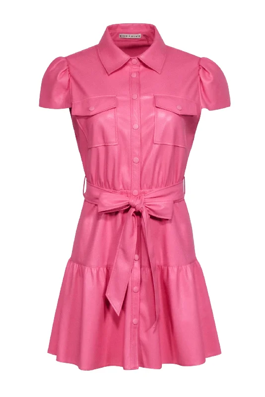 Alice & Olivia - Bubble Gum Pink Faux Leather Dress Sz 6 Monochrome unclassified dresses