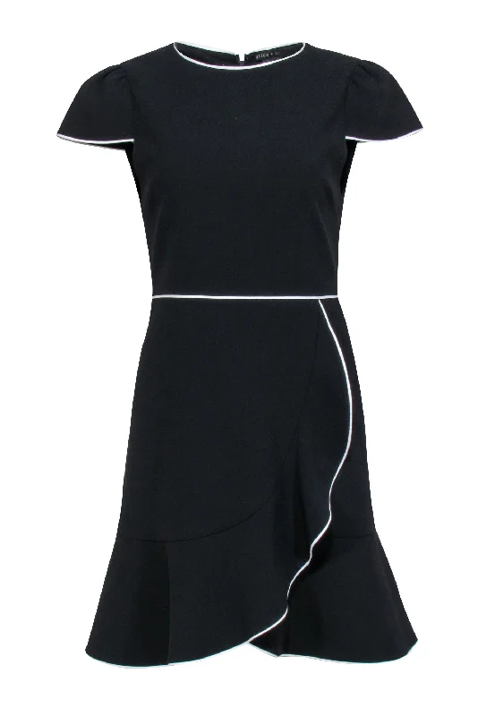 Alice & Olivia - Black "Kirby" Piped Ruffle Cap Sleeve Dress Sz 8 Cotton unclassified dresses