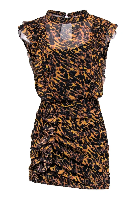 All Saints - Brown & Black Leopard Print Ruched Dress Sz 4 Trendy new unclassified dresses