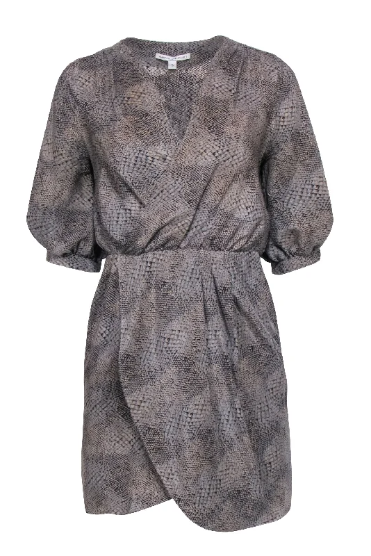 Amanda Uprichard - Grey & Tan Snake Print Silk Dress Sz S Elegant evening unclassified dresses