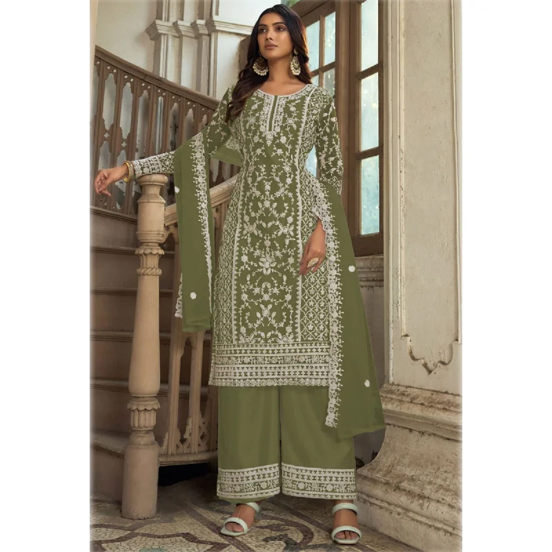 Amazing Designer Heavy Embroidery Work & Net Fabric Salwar Kameez Plazzo Suit With Cording Work Dupatta Stylish unclassified dresses