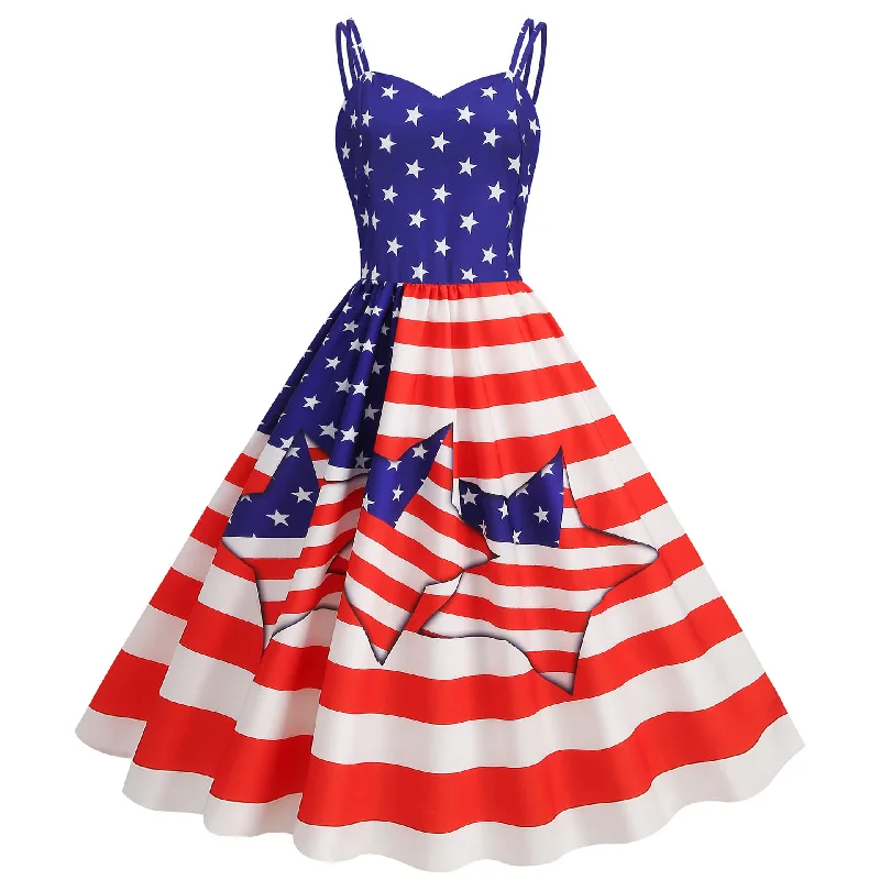 American Flag Printed Vintage Swing Dress Anniversary unclassified dresses