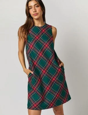 Ann Mashburn Susy Shift Dress - Green/Red Plaid Color block unclassified dresses