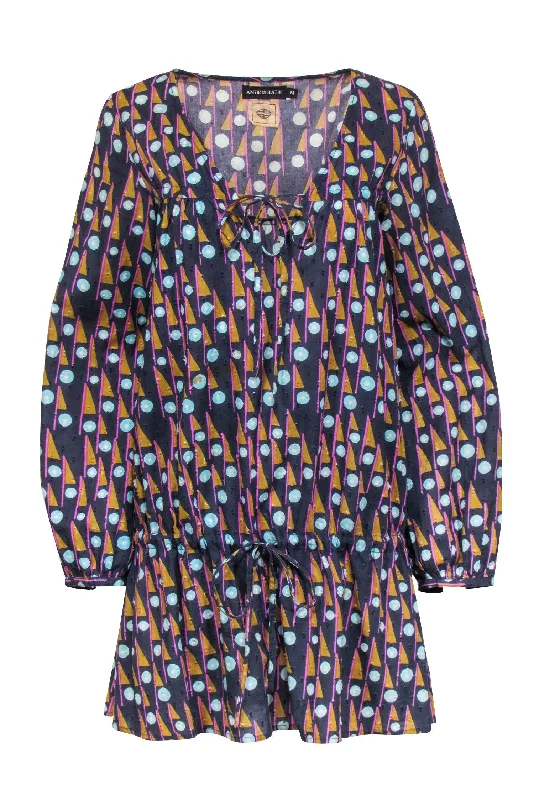 Antik Batik - Navy & Multi Color Print Cotton Dress Sz M Halter unclassified dresses