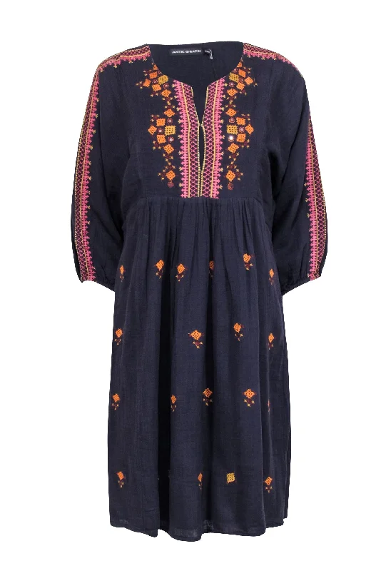 Antik Batik - Navy Crop Sleeve "Sharlen" Dress w/ Embroidered Detail Sz M Graduation unclassified dresses