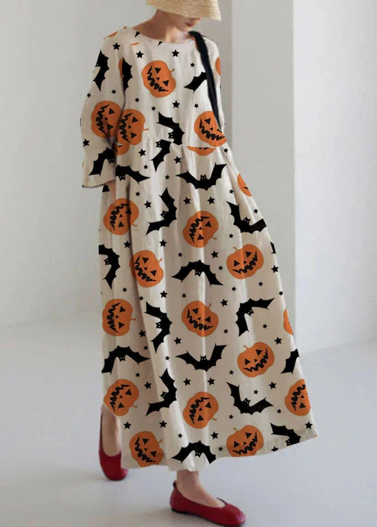 Apricot-pumpkin Cotton Dresses Pockets Patchwork Spring Comfortable unclassified dresses