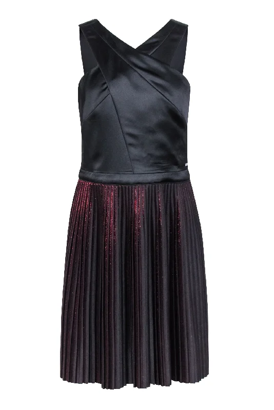 Armani Exchange - Black & Metallic Red Pleated Dress Sz 6 Vintage unclassified dresses