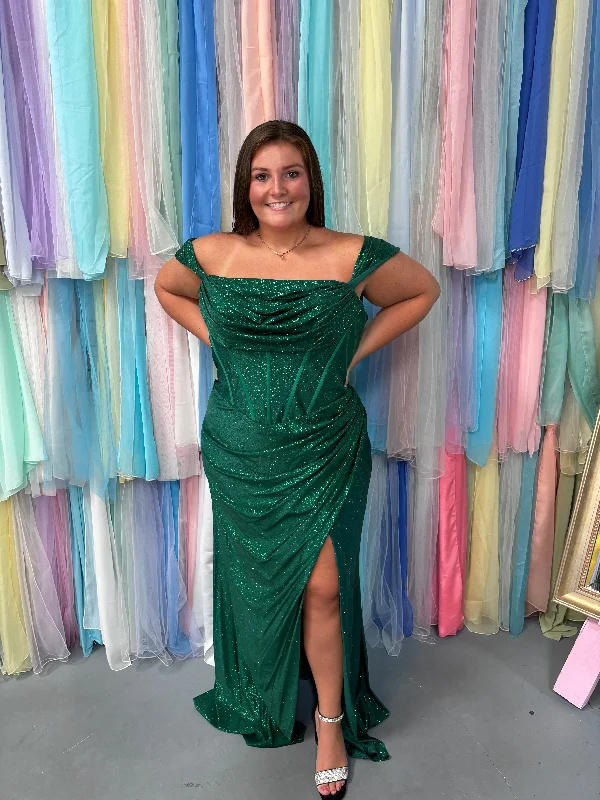 ATHENA Prom 8014 Corset Off the Shoulder Dress with Slit - Emerald, Red or Royal Blue Long unclassified dresses