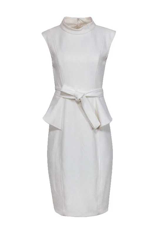 Badgley Mischka - Ivory Belted Peplum Dress Sz 6 Spring unclassified dresses