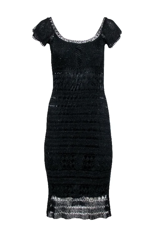 Basix II - Black Knit Beaded Cap Sleeve Dress Sz M Popular unclassified dresses