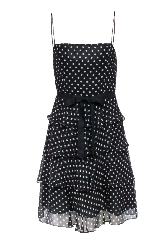 BCBG Max Azria - Black & Tan Polka Dot Tiered Dress Sz XS Breathable unclassified dresses