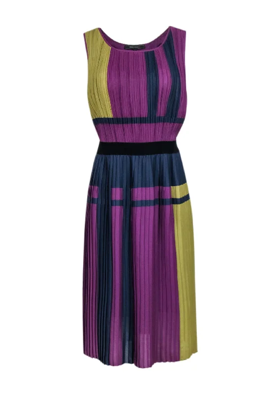 BCBG Max Azria - Purple Color Block Accordion Pleated Sleeveless Dress Sz L Tulle unclassified dresses