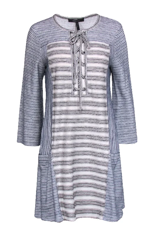 BCBG Max Azria - White & Navy Stitching Detail Tunic Dress Sz S Everyday wear unclassified dresses