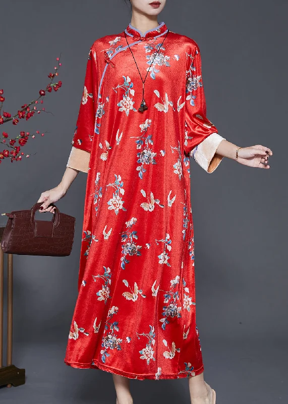 Beautiful Mulberry Print Silk Velvet Chinese Style Dresses Spring Chiffon unclassified dresses